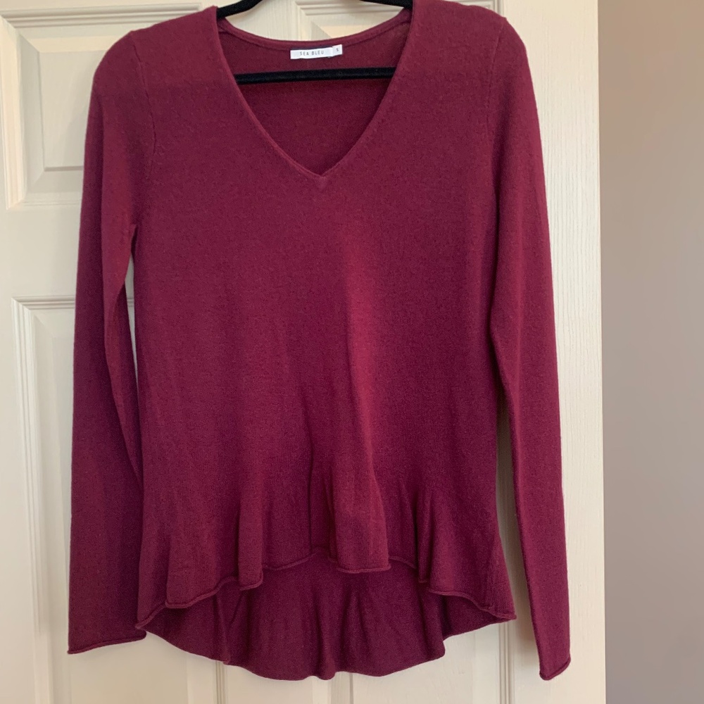 Sea Bleu Burgundy V-neck Cashmere Sweater sz S